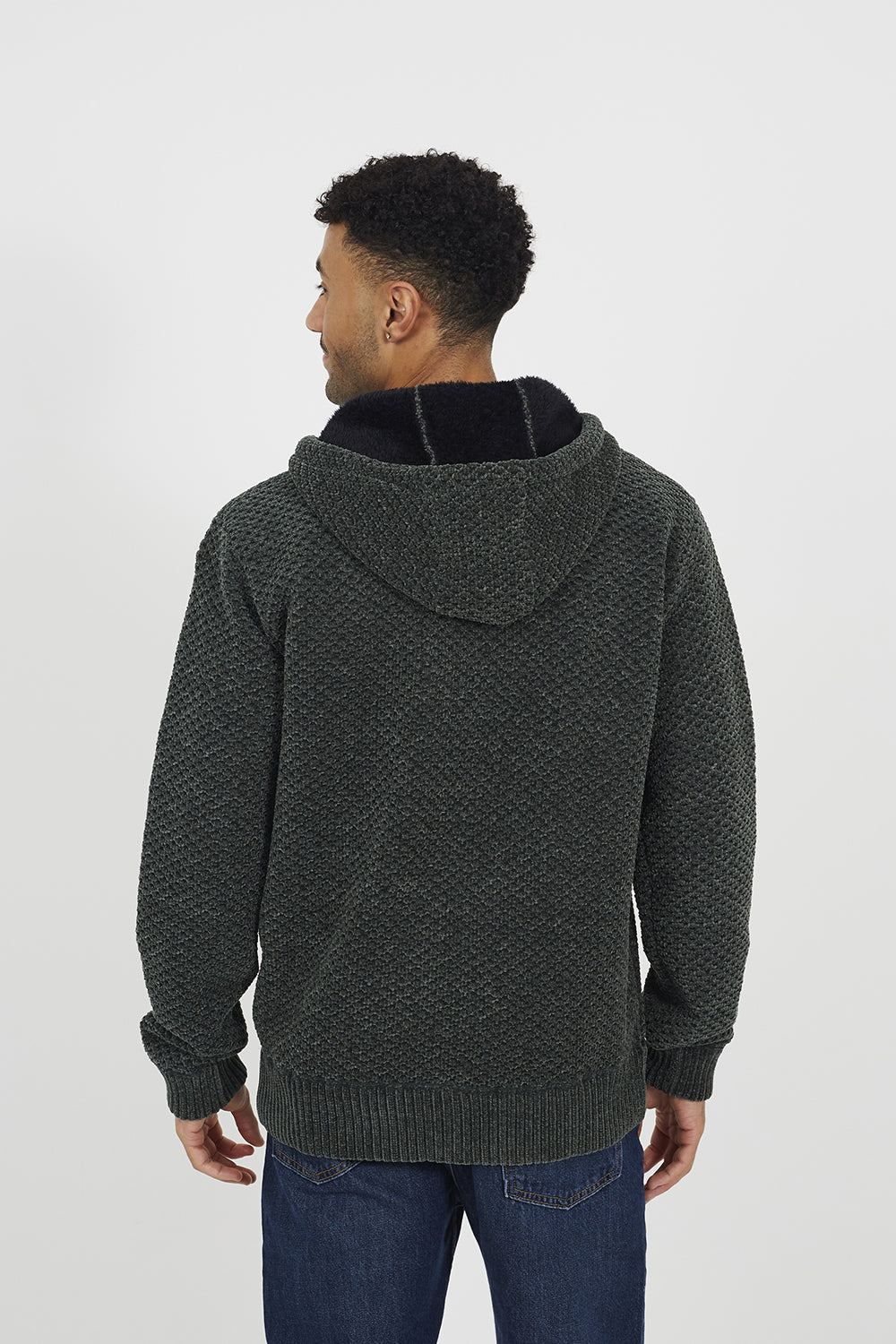 Brave Soul Khaki Full Zip Chenille Hoodie - Khaki Image 2