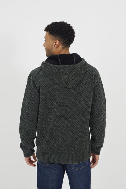Brave Soul Khaki Full Zip Chenille Hoodie - Khaki Image 2