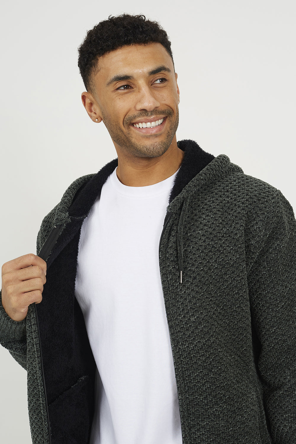 Brave Soul Khaki Full Zip Chenille Hoodie - Khaki Image 4