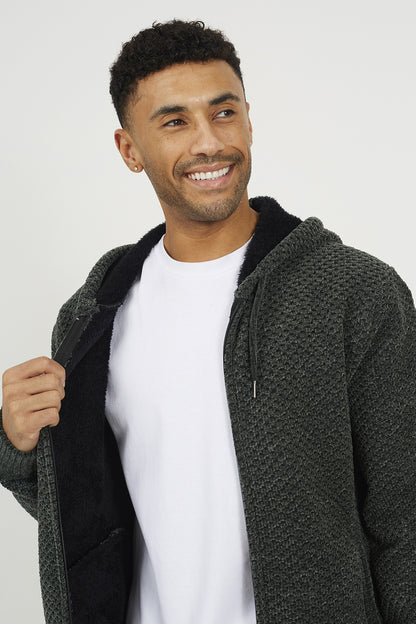 Brave Soul Khaki Full Zip Chenille Hoodie - Khaki Image 4