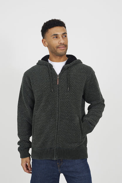 Brave Soul Khaki Full Zip Chenille Hoodie - Khaki Image 1