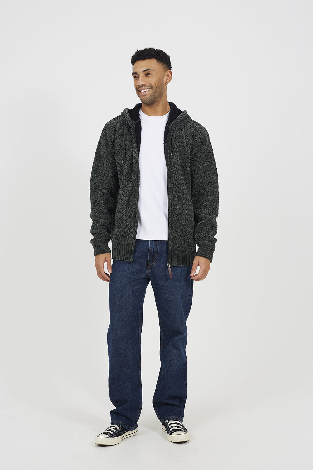 Brave Soul Khaki Full Zip Chenille Hoodie - Khaki Image 3