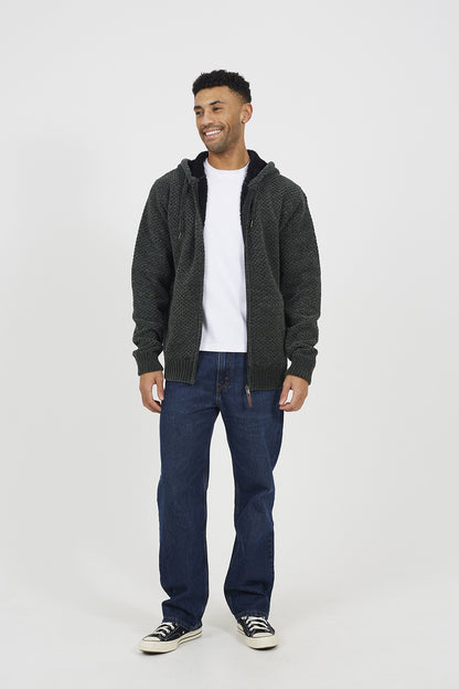 Brave Soul Khaki Full Zip Chenille Hoodie - Khaki Image 3