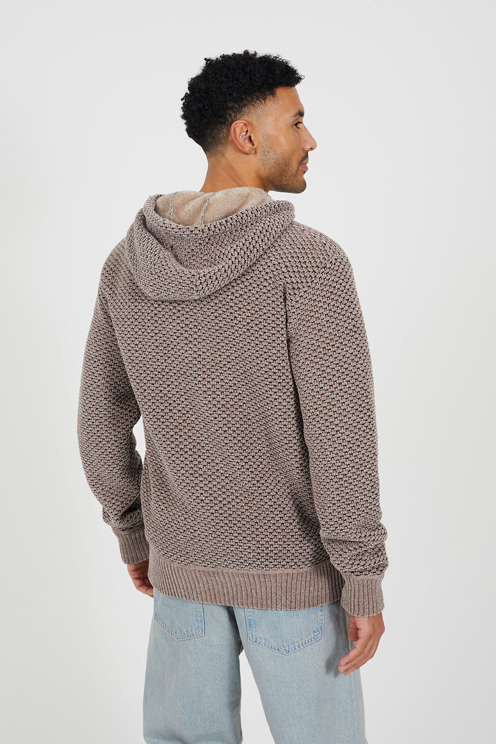 Brave Soul Beige Full Zip Chenille Hoodie - Beige Image 2