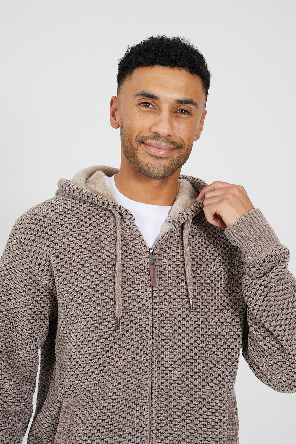 Brave Soul Beige Full Zip Chenille Hoodie - Beige Image 4