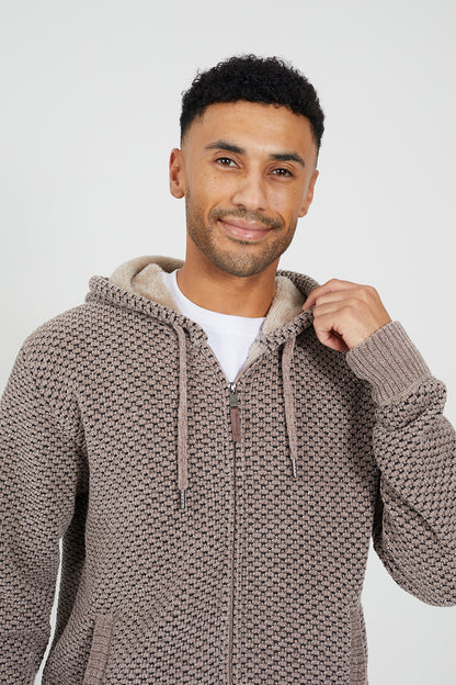 Brave Soul Beige Full Zip Chenille Hoodie - Beige Image 4