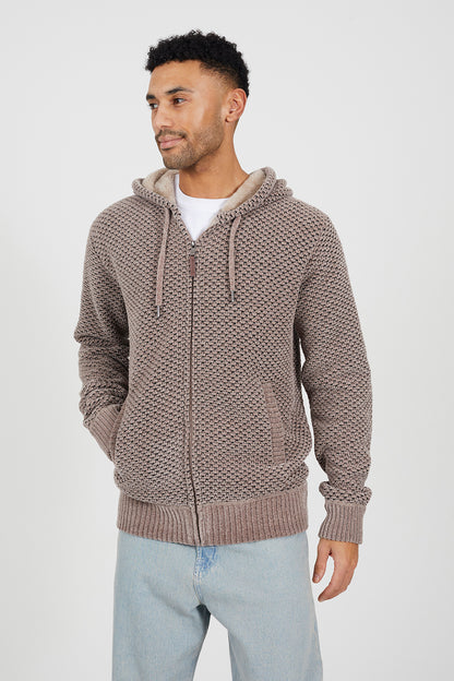 Brave Soul Beige Full Zip Chenille Hoodie - Beige Image 1
