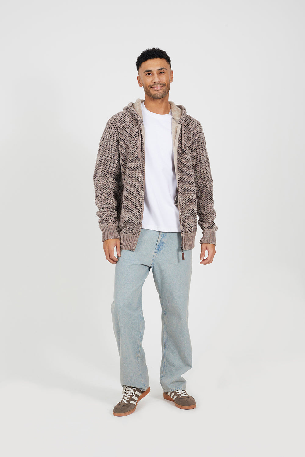 Brave Soul Beige Full Zip Chenille Hoodie - Beige Image 3