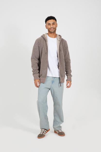 Brave Soul Beige Full Zip Chenille Hoodie - Beige Image 3