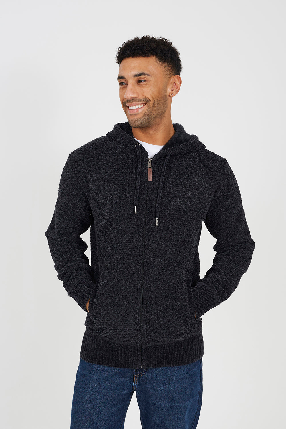 Brave Soul Mid Grey Full Zip Chenille Hoodie - Mid Grey Image 1