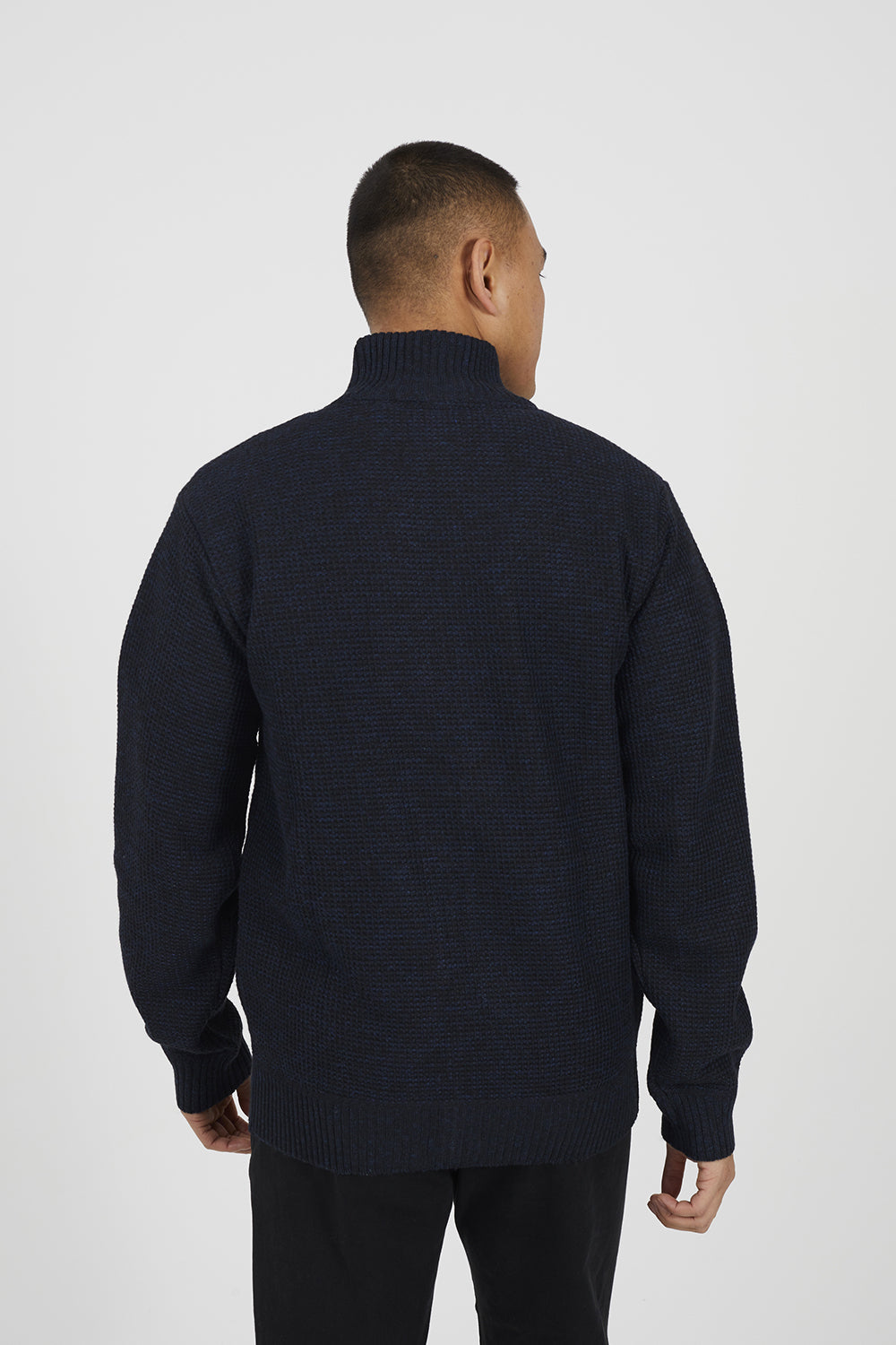 Brave Soul Navy Funnel Neck Jumper with Fleece Lining - Navy Image 2