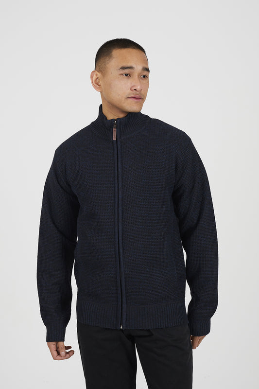 Brave Soul Navy Funnel Neck Jumper with Fleece Lining - Navy Image 1