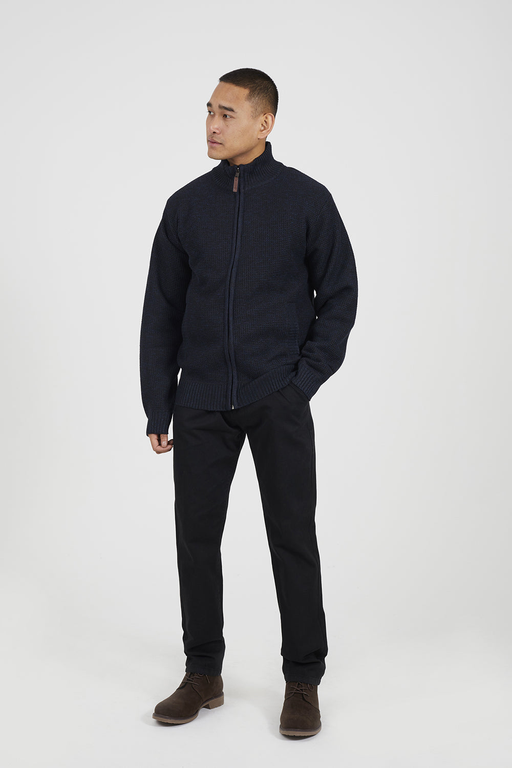 Brave Soul Navy Funnel Neck Jumper with Fleece Lining - Navy Image 3