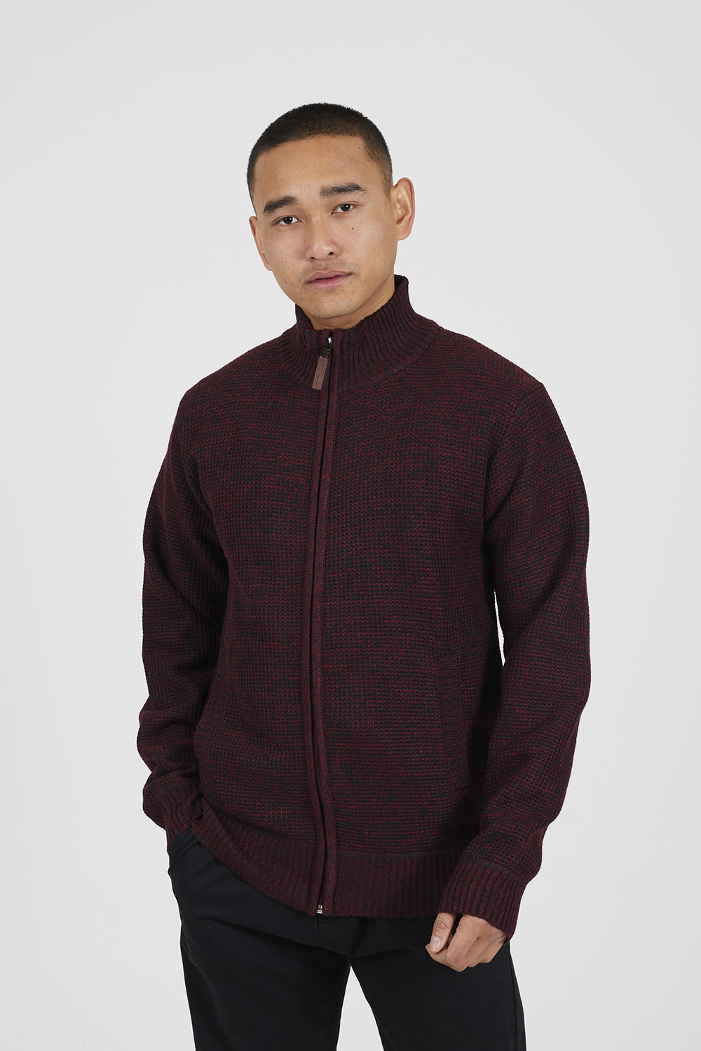 Brave Soul Burgundy Funnel Neck Jumper with Fleece Lining - Burgundy Image 1
