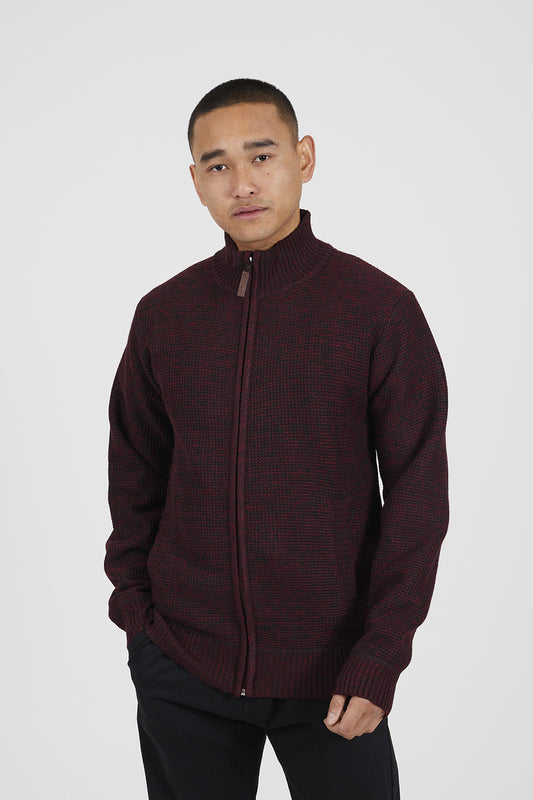 Brave Soul Burgundy Funnel Neck Jumper with Fleece Lining - Burgundy Image 1