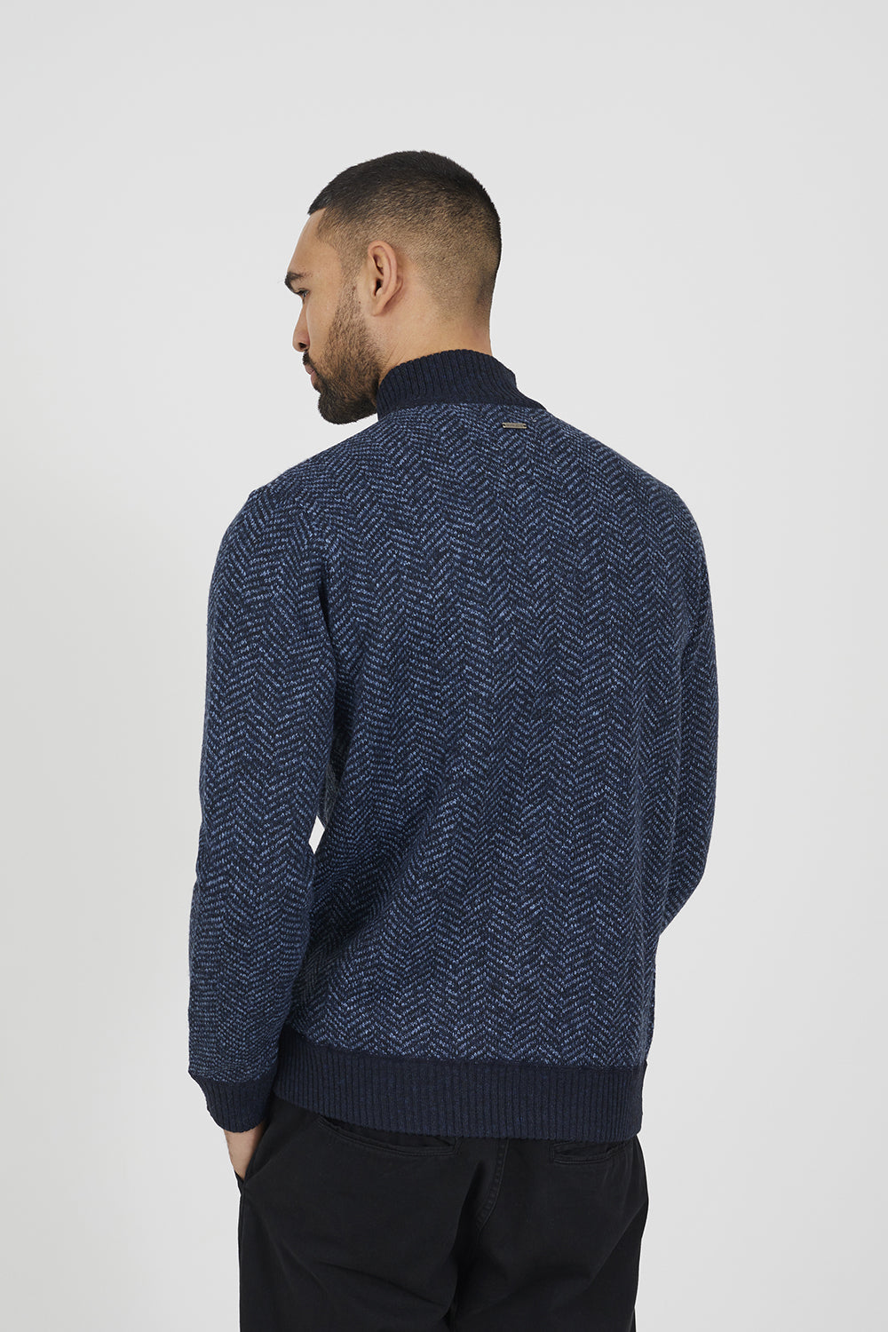 Brave Soul Navy Chevron Knit Funnel Neck Jumper - Navy Image 2