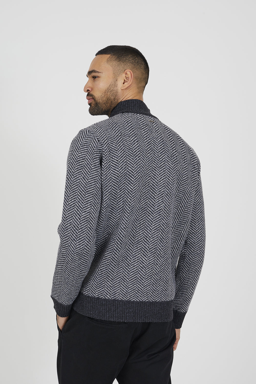 Brave Soul Grey Chevron Knit Funnel Neck Jumper - Grey Image 2