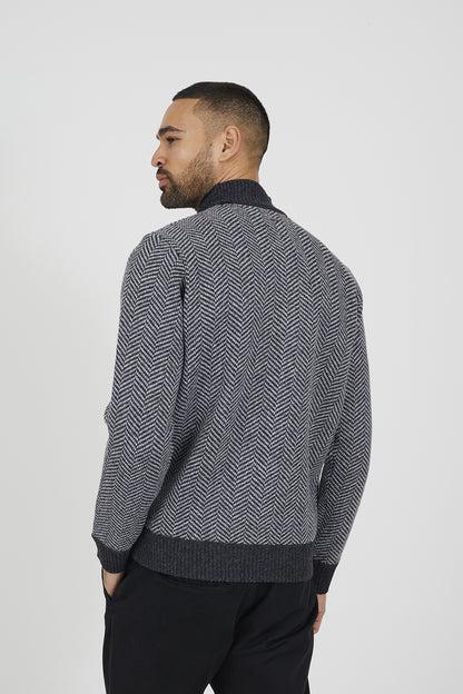 Brave Soul Grey Chevron Knit Funnel Neck Jumper - Grey Image 2