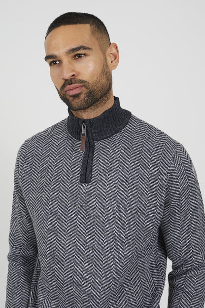 Brave Soul Grey Chevron Knit Funnel Neck Jumper - Grey Image 4