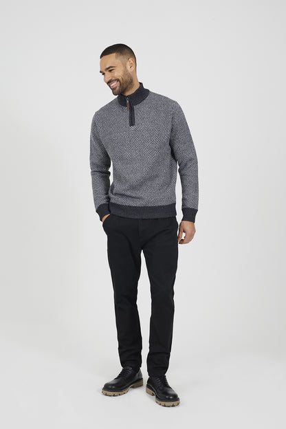 Brave Soul Grey Chevron Knit Funnel Neck Jumper - Grey Image 3