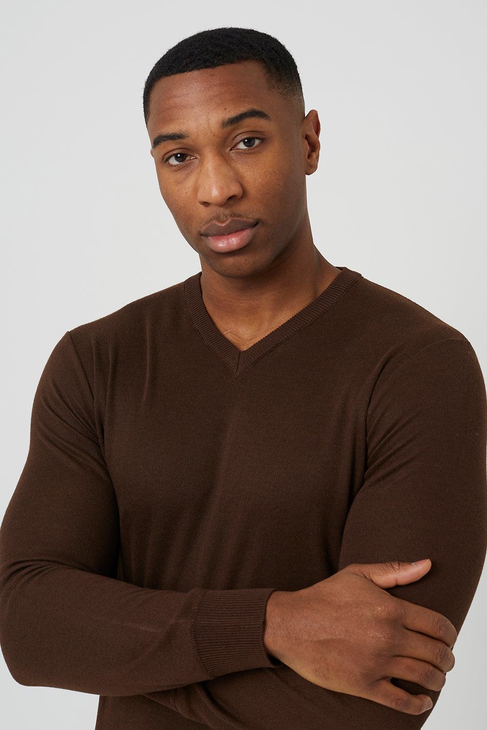 Brave Soul Chocolate V-Neck Slim Fit Jumper - Chocolate Image 4