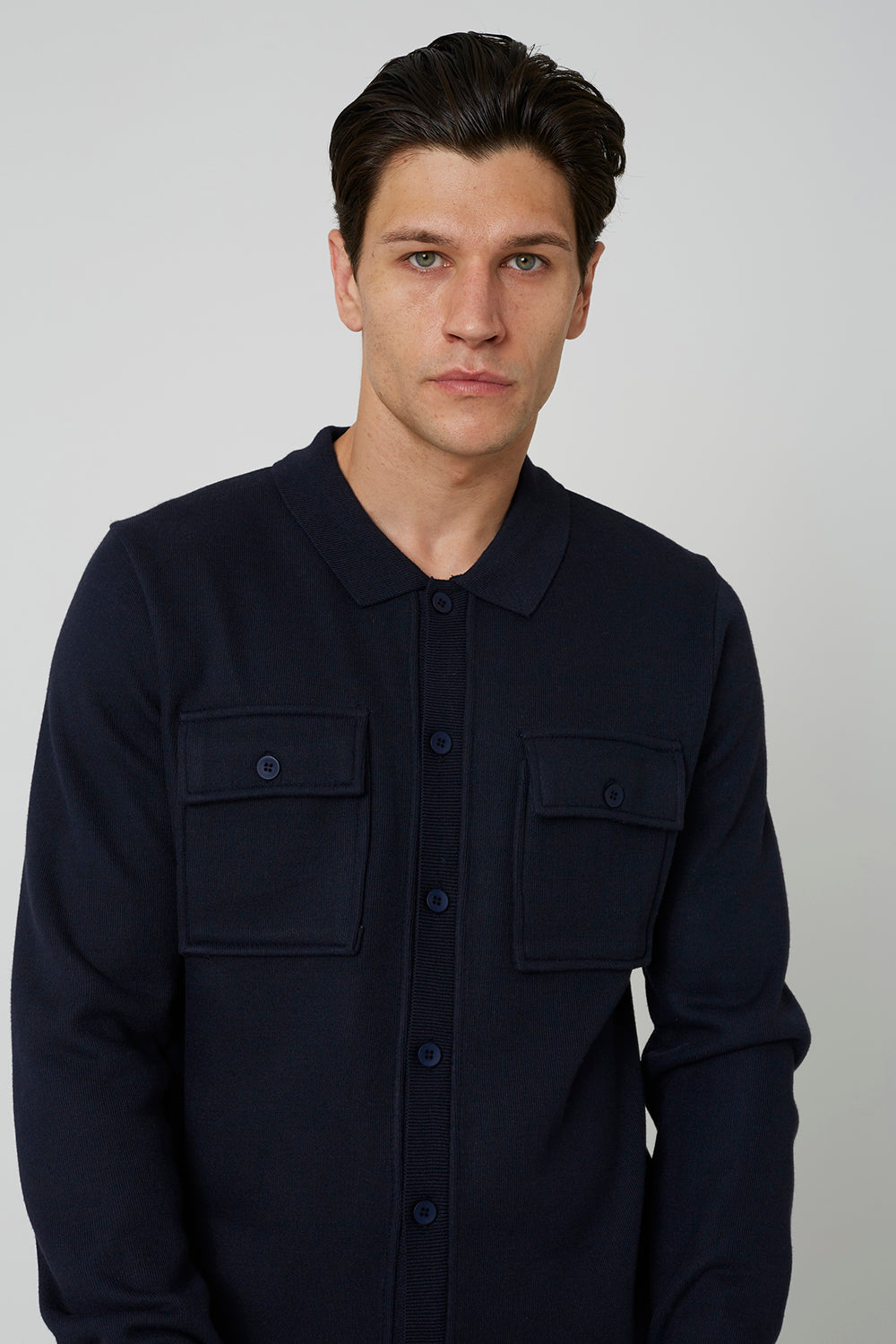 Brave Soul Dark Navy Long Sleeve Knitted Shirt - Dark Navy Image 4