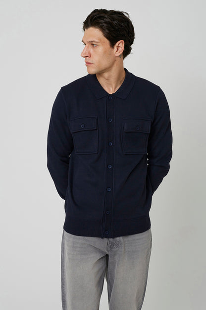 Brave Soul Dark Navy Long Sleeve Knitted Shirt - Dark Navy Image 1