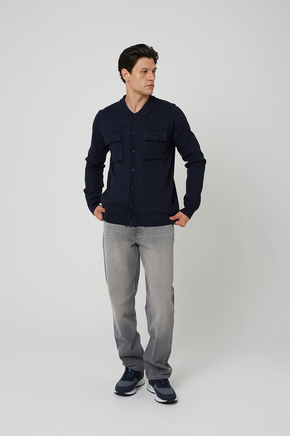 Brave Soul Dark Navy Long Sleeve Knitted Shirt - Dark Navy Image 3