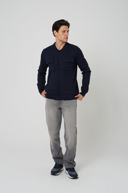 Brave Soul Dark Navy Long Sleeve Knitted Shirt - Dark Navy Image 3
