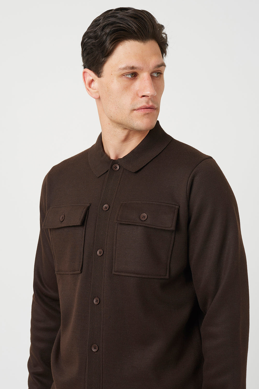 Brave Soul Chocolate Long Sleeve Knitted Shirt - Chocolate Image 4
