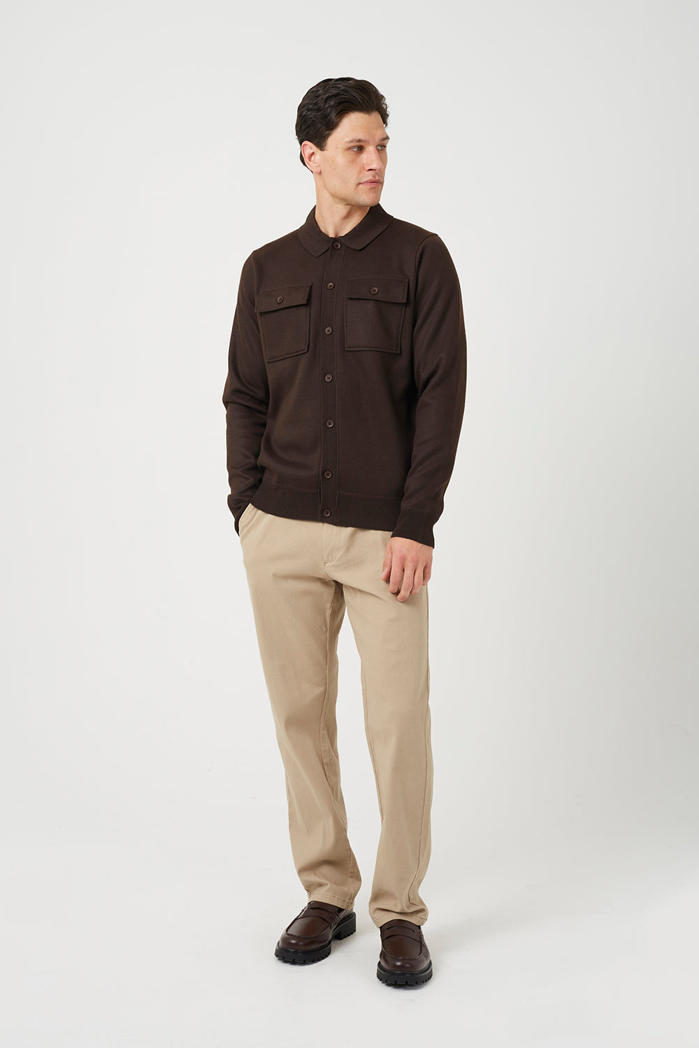 Brave Soul Chocolate Long Sleeve Knitted Shirt - Chocolate Image 3
