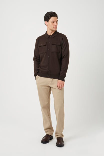 Brave Soul Chocolate Long Sleeve Knitted Shirt - Chocolate Image 3