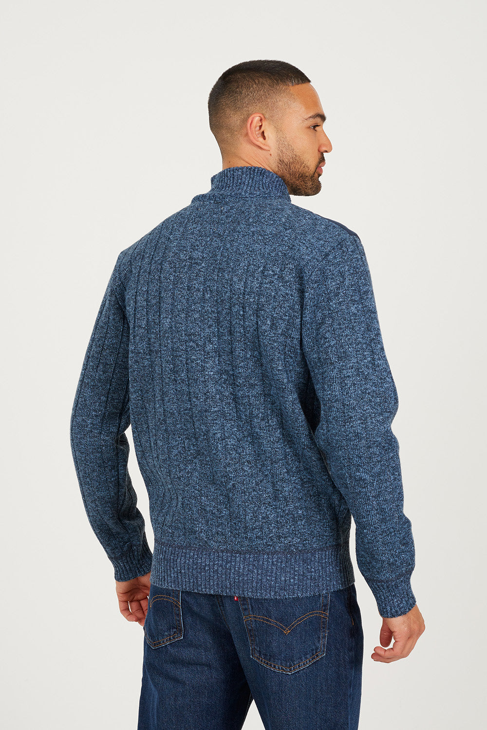 Brave Soul Navy Quarter Zip Funnel Neck Jumper - Navy Image 2