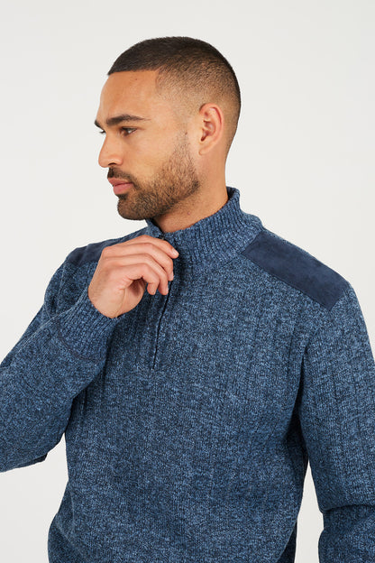 Brave Soul Navy Quarter Zip Funnel Neck Jumper - Navy Image 4