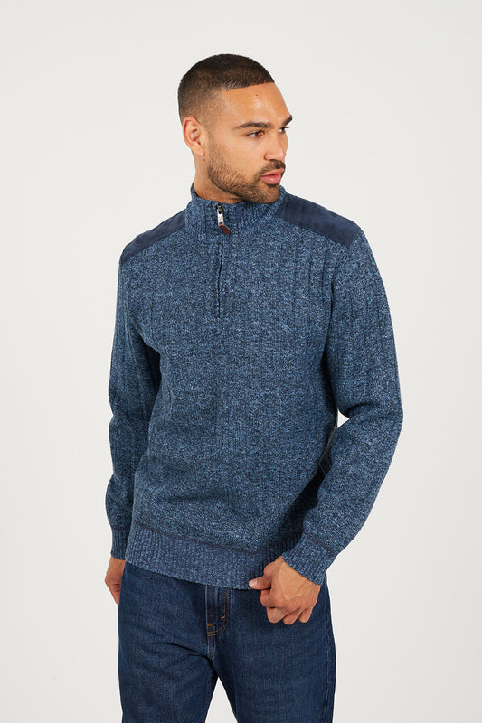 Brave Soul Navy Quarter Zip Funnel Neck Jumper - Navy Image 1