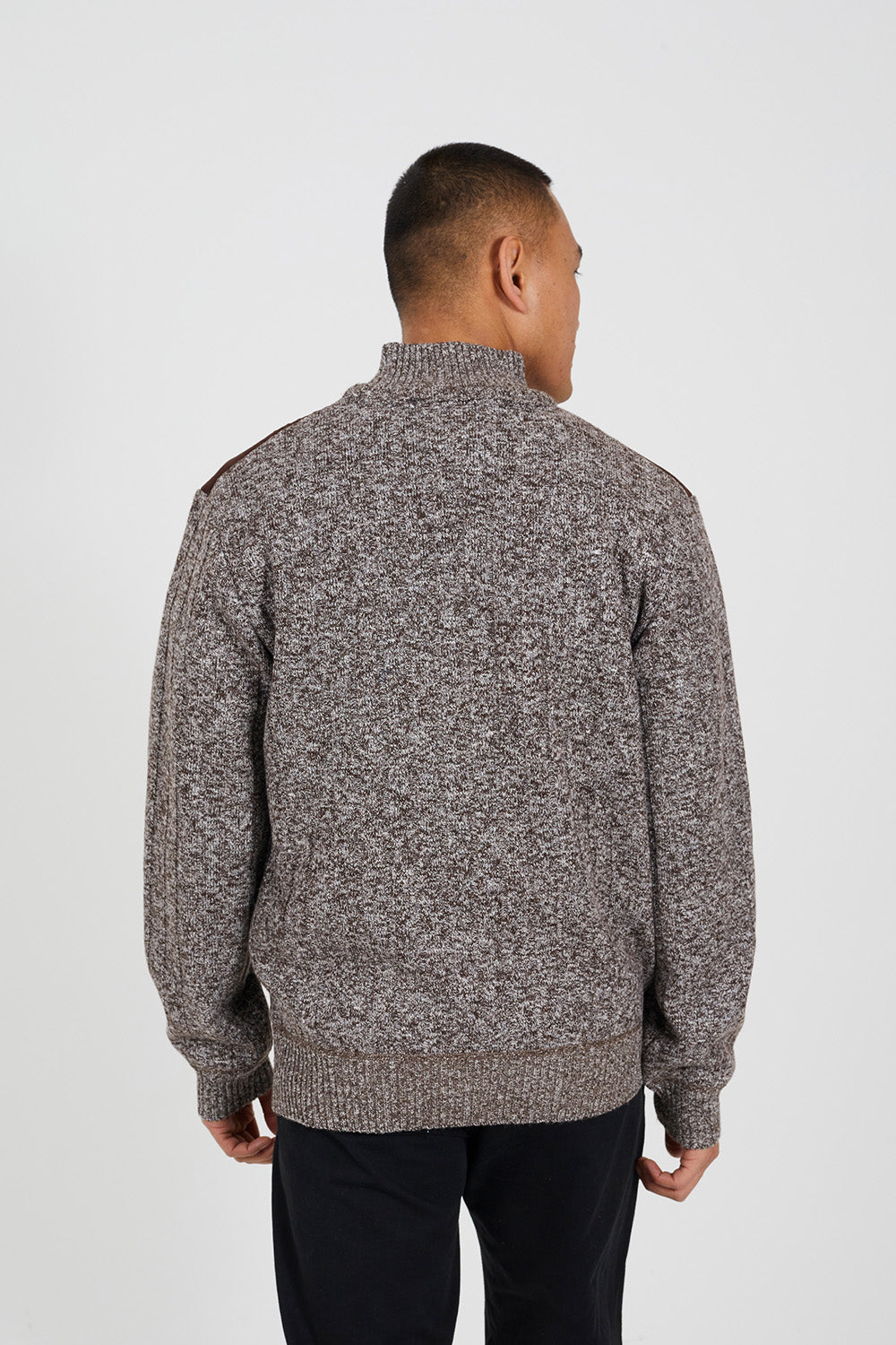 Brave Soul Brown Quarter Zip Funnel Neck Jumper - Brown Image 2