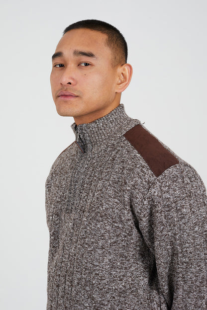 Brave Soul Brown Quarter Zip Funnel Neck Jumper - Brown Image 4