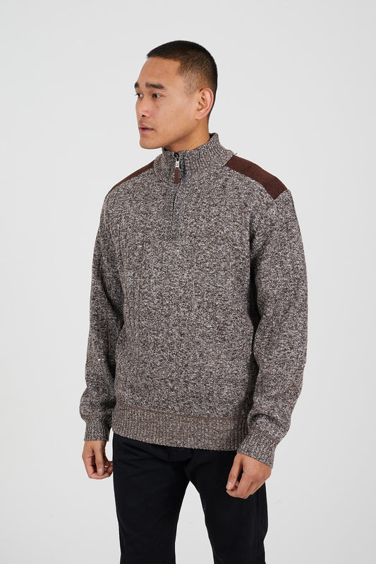 Brave Soul Brown Quarter Zip Funnel Neck Jumper - Brown Image 1