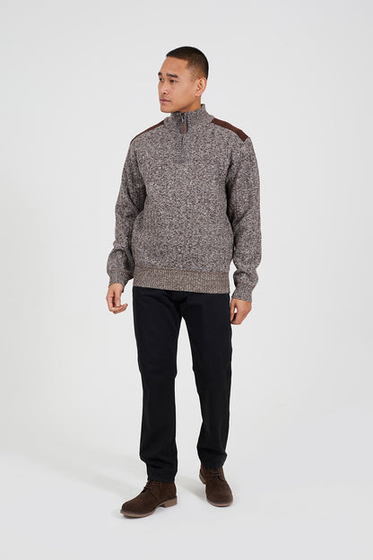 Brave Soul Brown Quarter Zip Funnel Neck Jumper - Brown Image 3