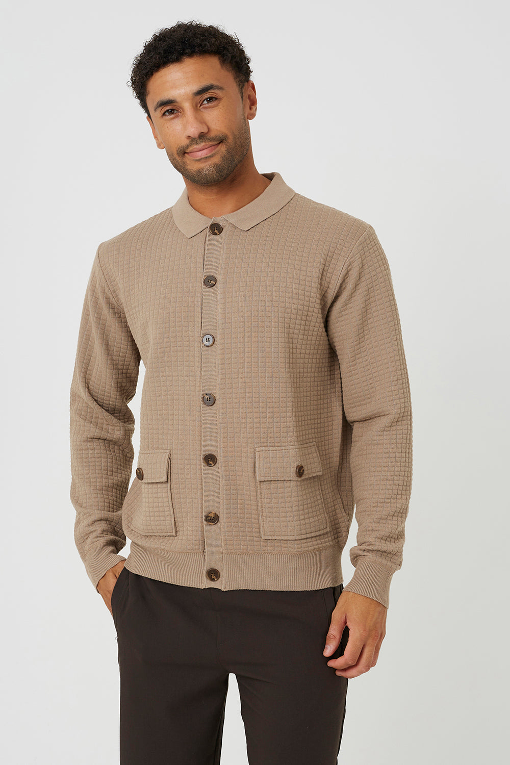 Brave Soul Beige Patch Pocket Knitted Cardigan - Beige Image 1