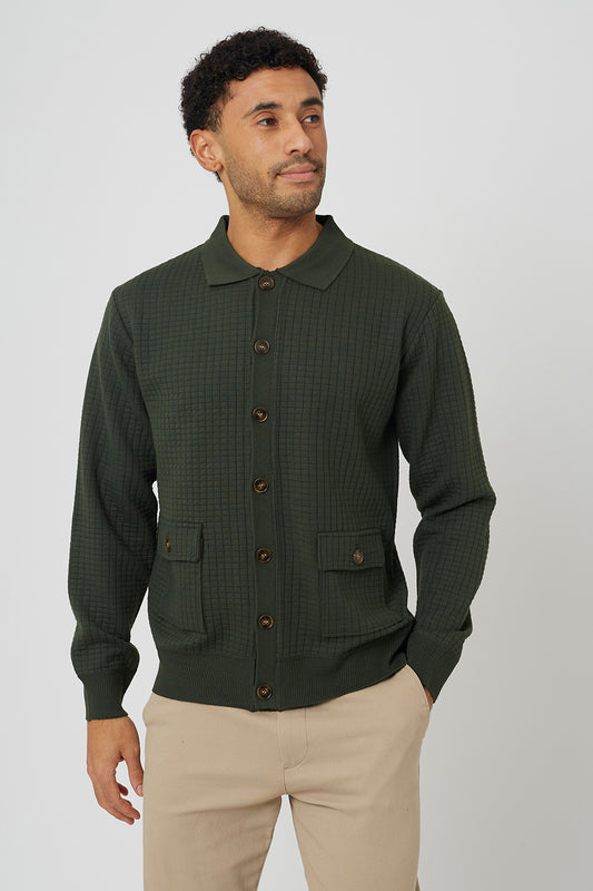 Brave Soul Khaki Patch Pocket Knitted Cardigan - Khaki Image 1