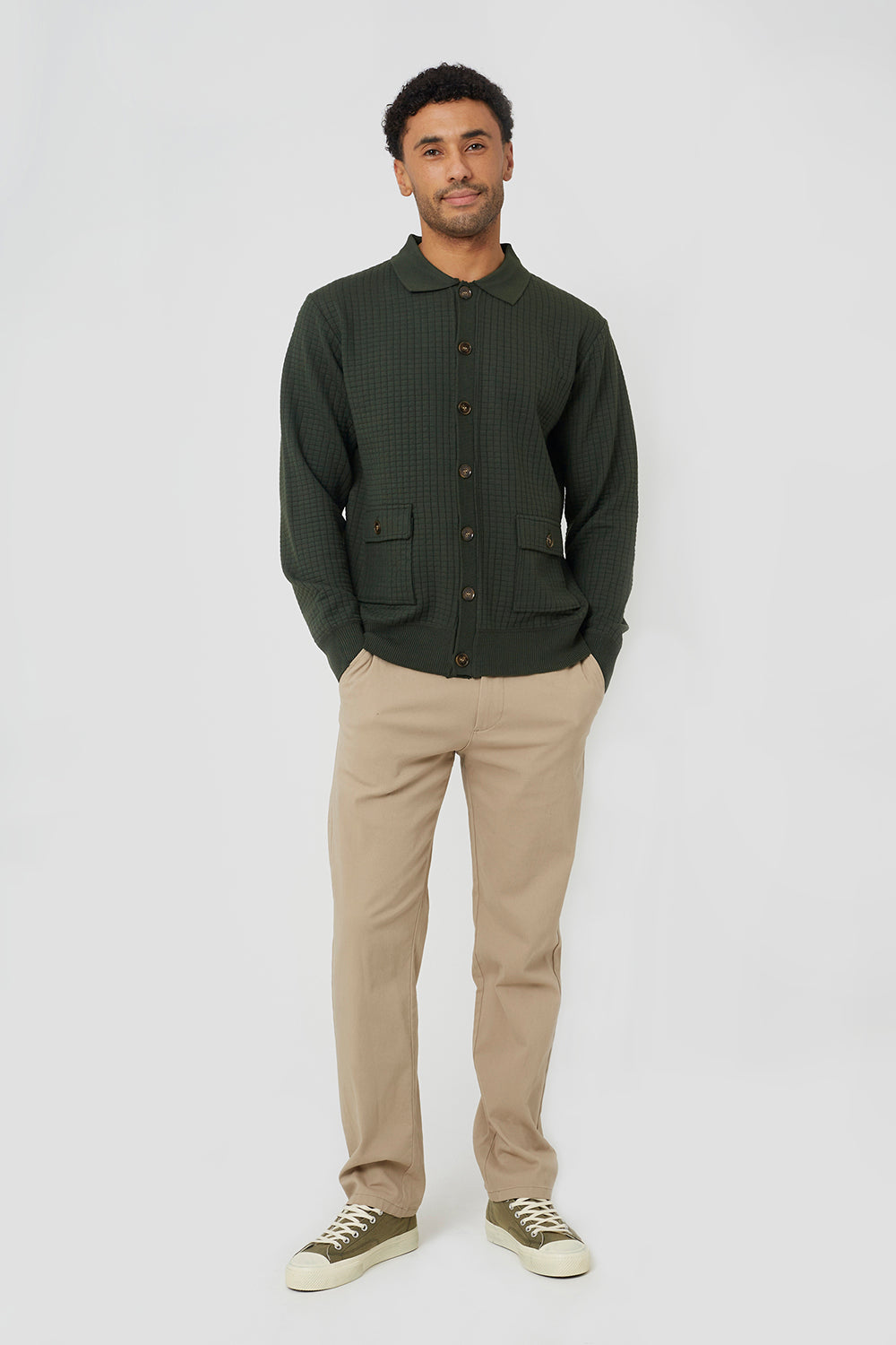 Brave Soul Khaki Patch Pocket Knitted Cardigan - Khaki Image 3