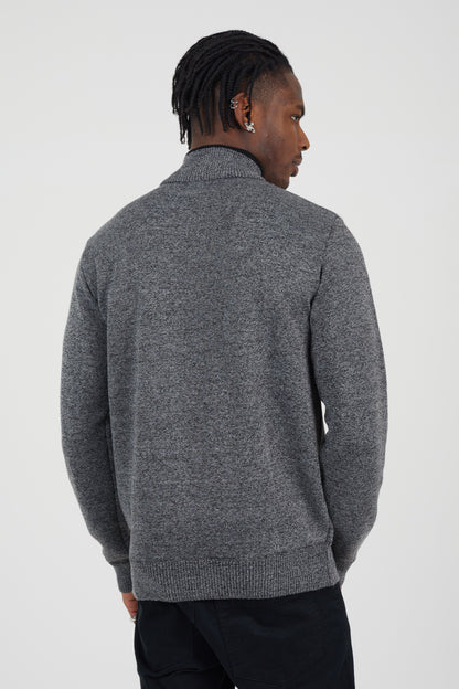 Brave Soul Black Quarter Zip Funnel Neck Rib Knit Jumper with Stripe Detail - Black Image 2