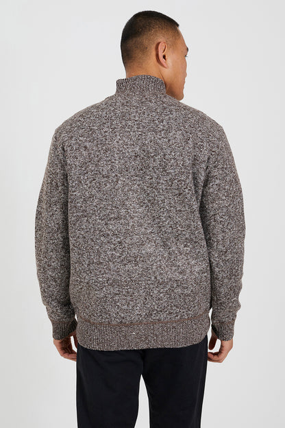 Brave Soul Brown Funnel Neck Waffle Knit Zip Through Cardigan - Brown Image 2