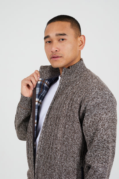 Brave Soul Brown Funnel Neck Waffle Knit Zip Through Cardigan - Brown Image 4