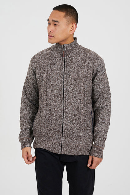 Brave Soul Brown Funnel Neck Waffle Knit Zip Through Cardigan - Brown Image 1