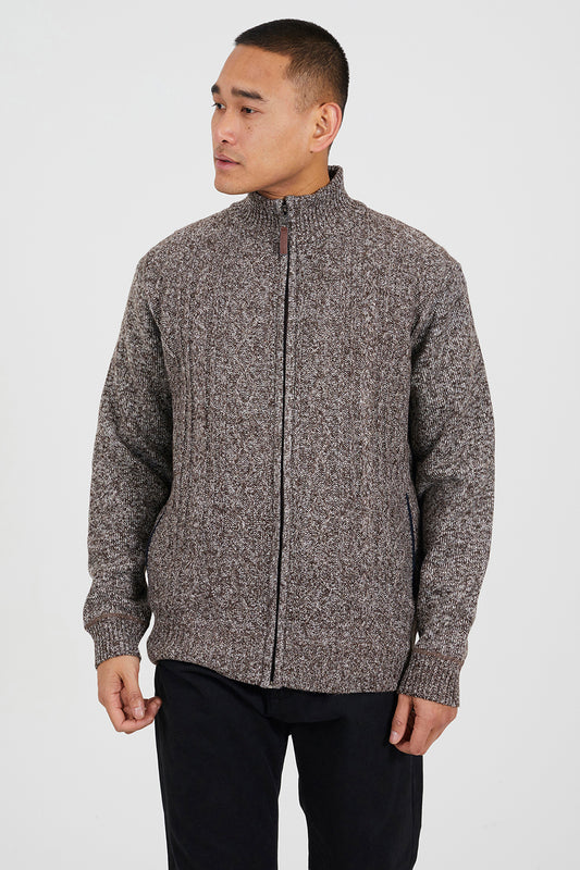 Brave Soul Brown Funnel Neck Waffle Knit Zip Through Cardigan - Brown Image 1