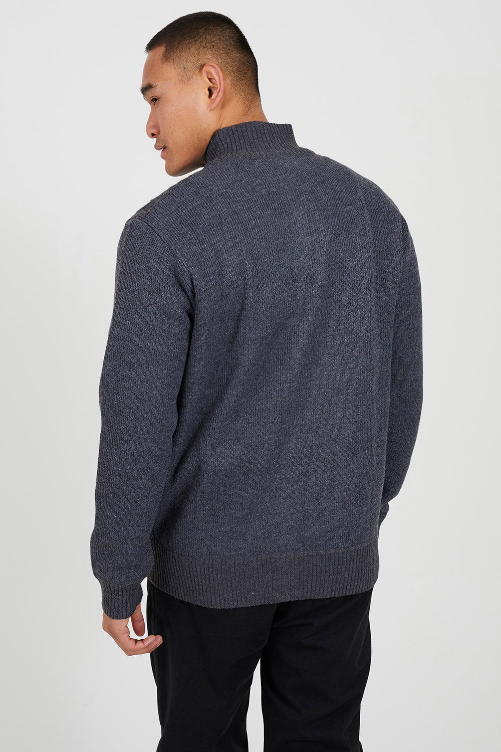 Brave Soul Charcoal Funnel Neck Waffle Knit Zip Through Cardigan - Charcoal Image 2