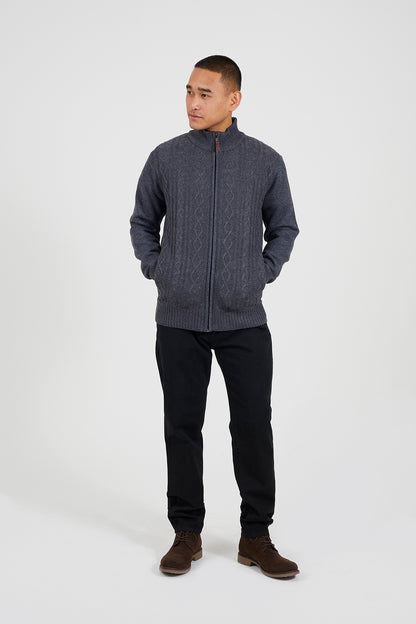 Brave Soul Charcoal Funnel Neck Waffle Knit Zip Through Cardigan - Charcoal Image 3