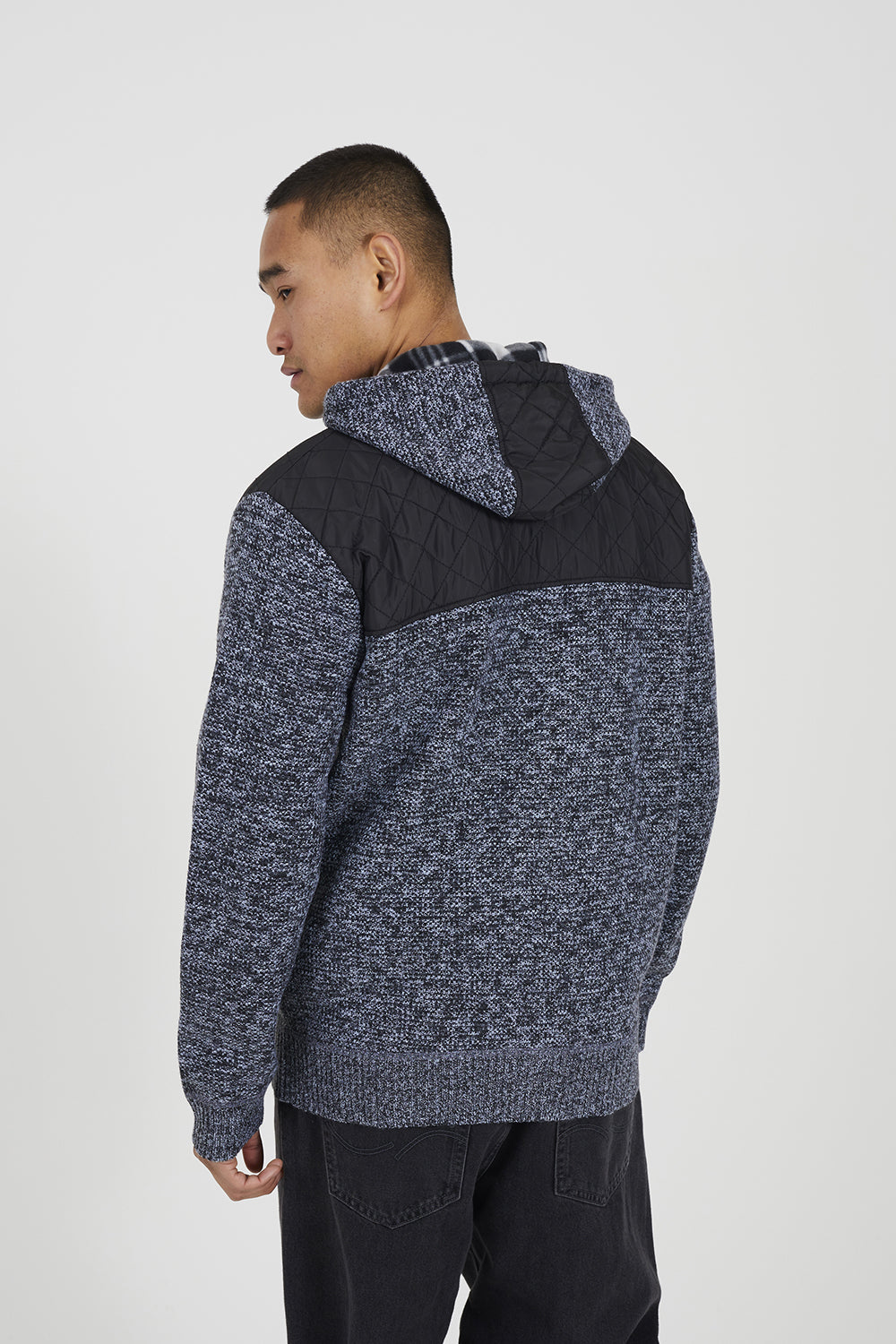 Brave Soul Black Full Zip Hoodie with Contrast Panel - Black Image 2